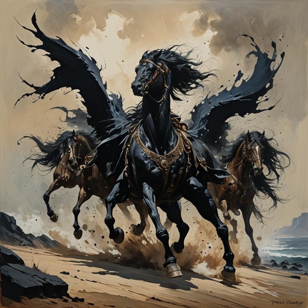 Dark Ink Swoop in Oil Painting Style