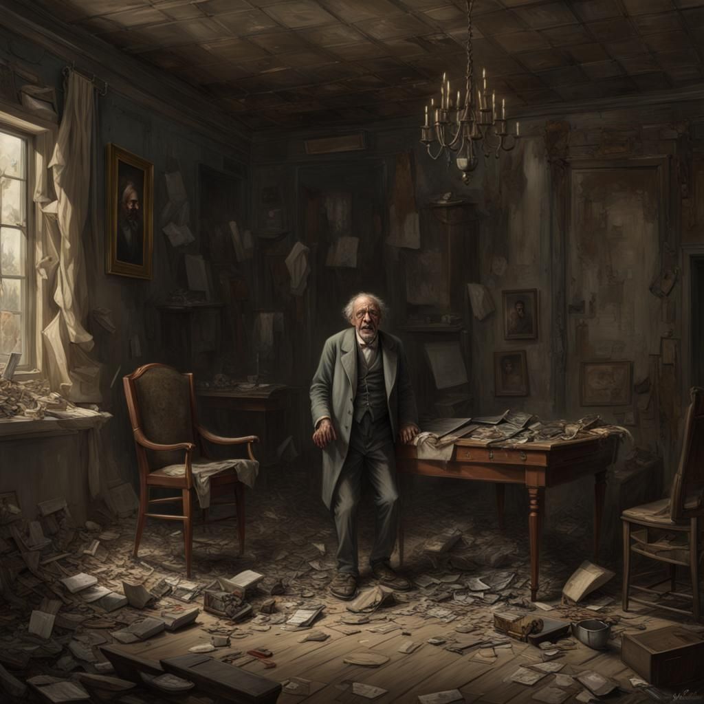 Malnourished Man with Crooked Smile in Abandoned Room