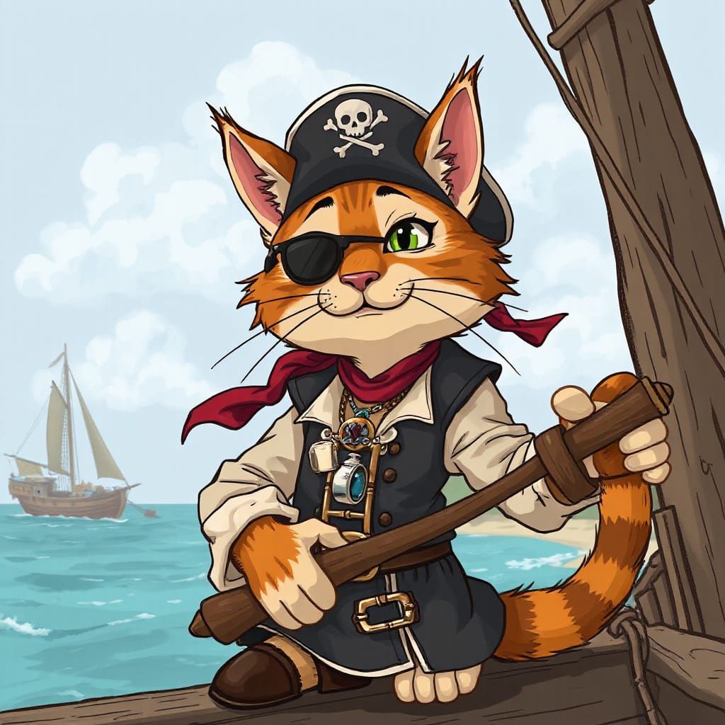 Cartoon Cat Pirate in Sergio Aragones Style