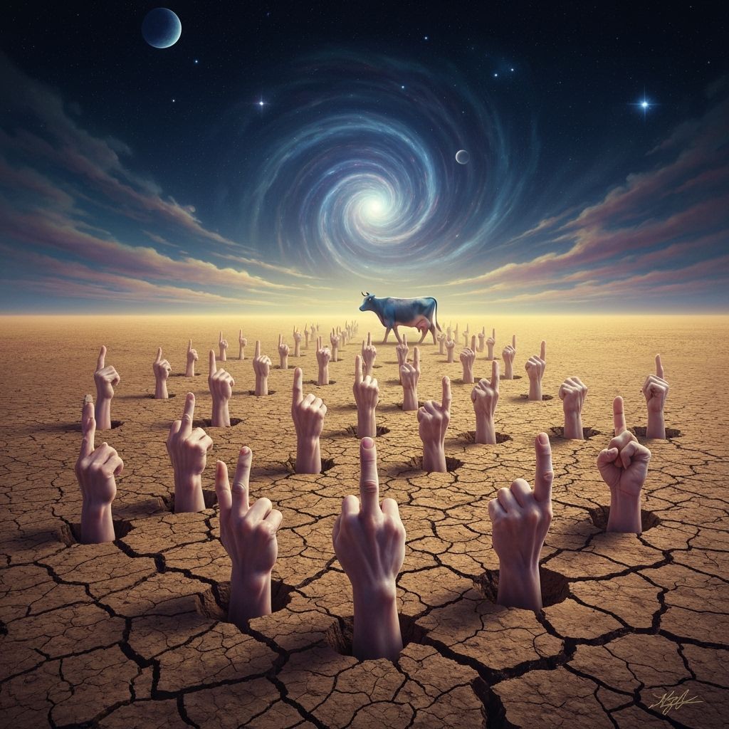 Surreal Landscape of Fingers and Cosmic Cow Pilgrimage
