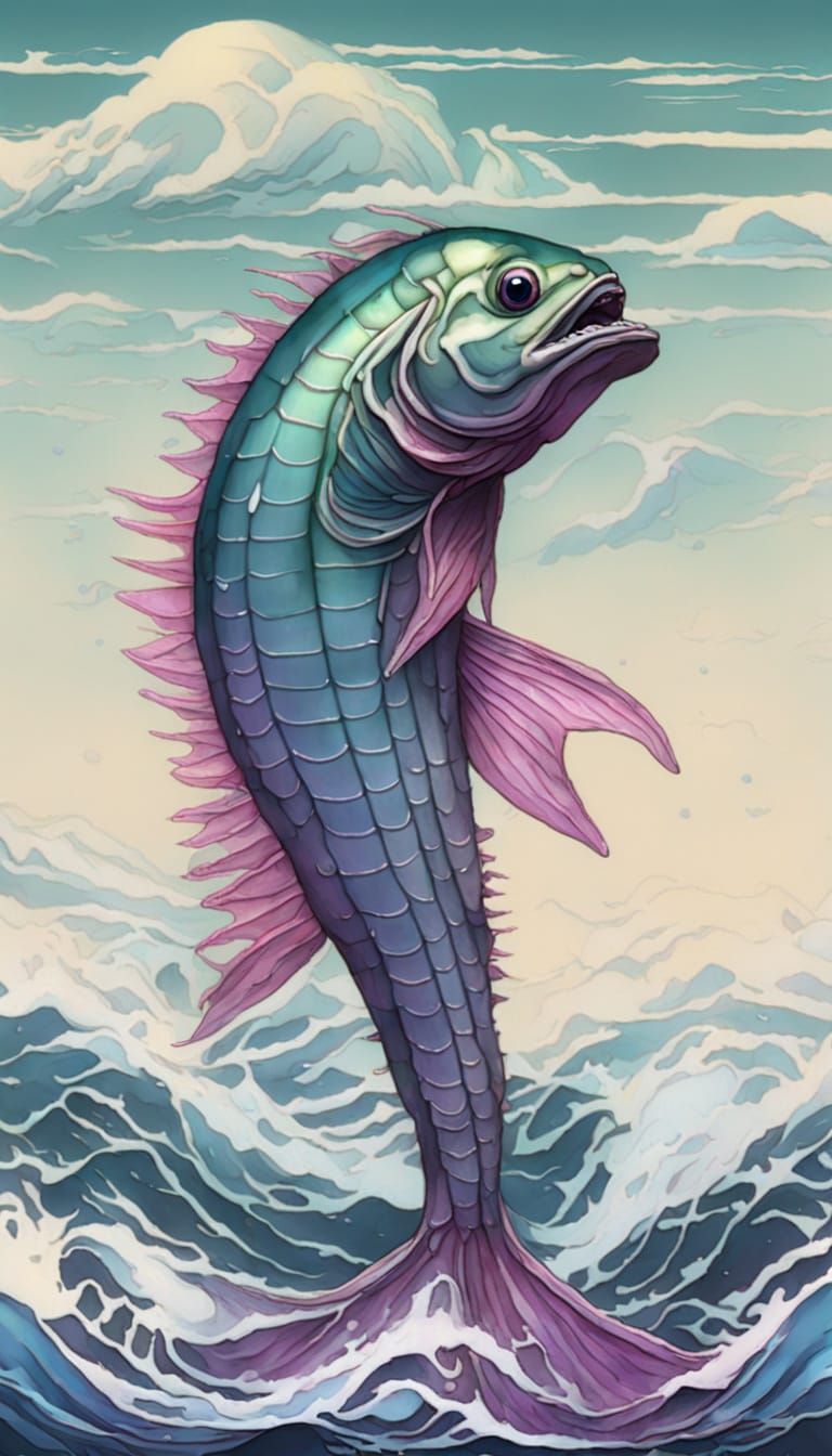 Majestic Leviathan Oarfish in Azure Mauve Olive Gradient