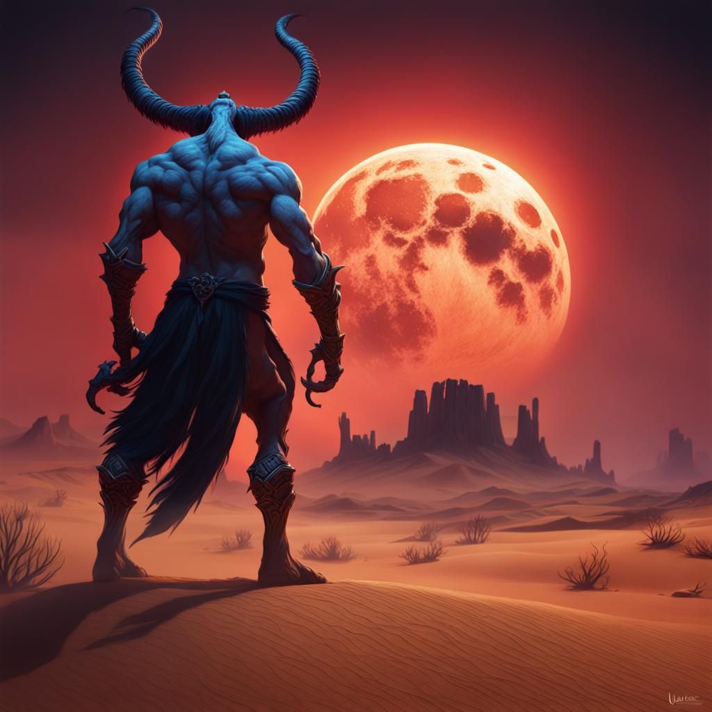 Desert Demon Under Full Moon: Fantasy Concept Art