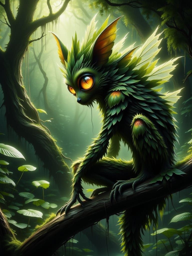 Whimsical Forest Guardian in Cyberpunk Aesthetic