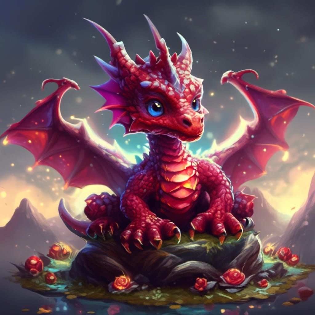 Adorable Ruby Dragon Baby on Spellbook