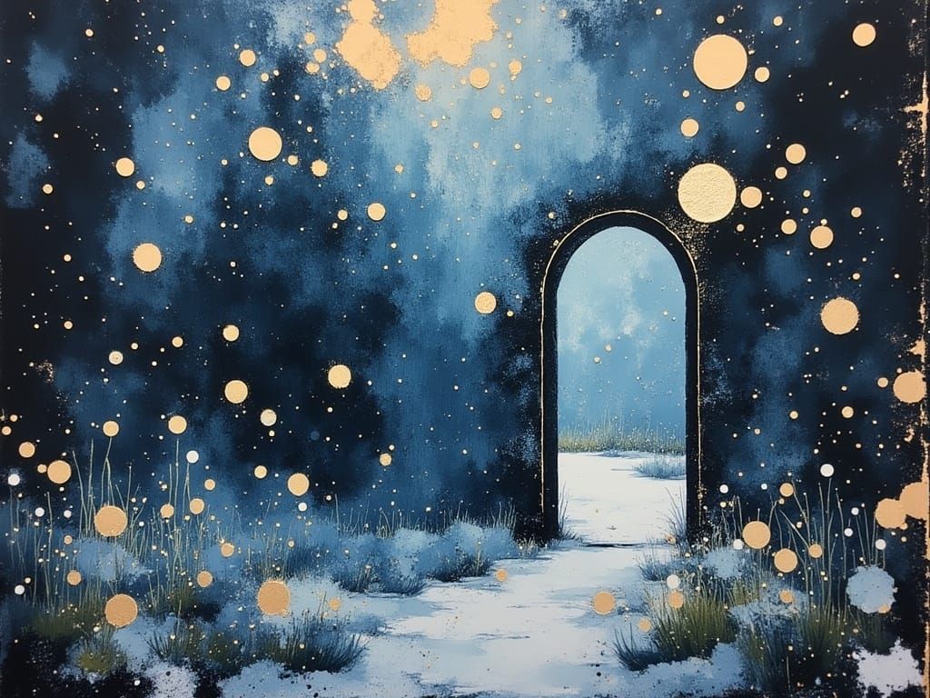 Mysterious Garden Gate in Enchanted Watercolor Landscape