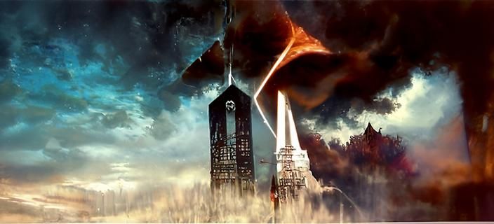 Mysterious Dark Tower with Astral Symbols