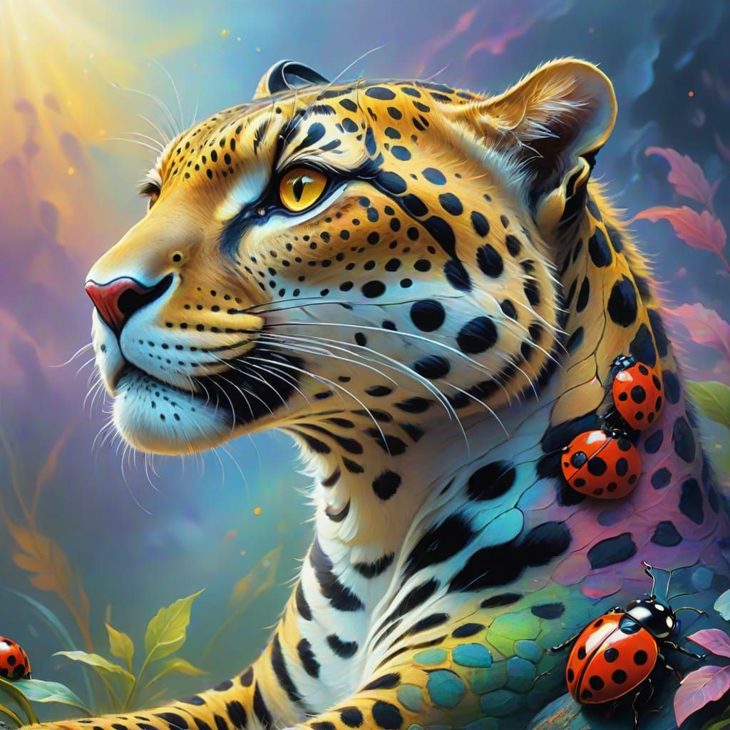 Ethereal Fusion: Viper, Leopard, and Ladybug in Dreamy Oil P...