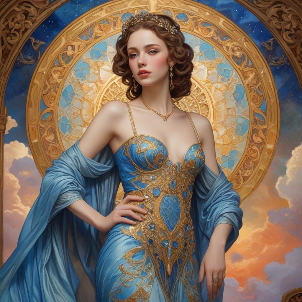 Goddess of the Rainbow in Whimsical, Dreamlike Landscape