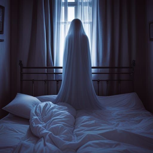 Ethereal Apparition in a Vintage Bedroom