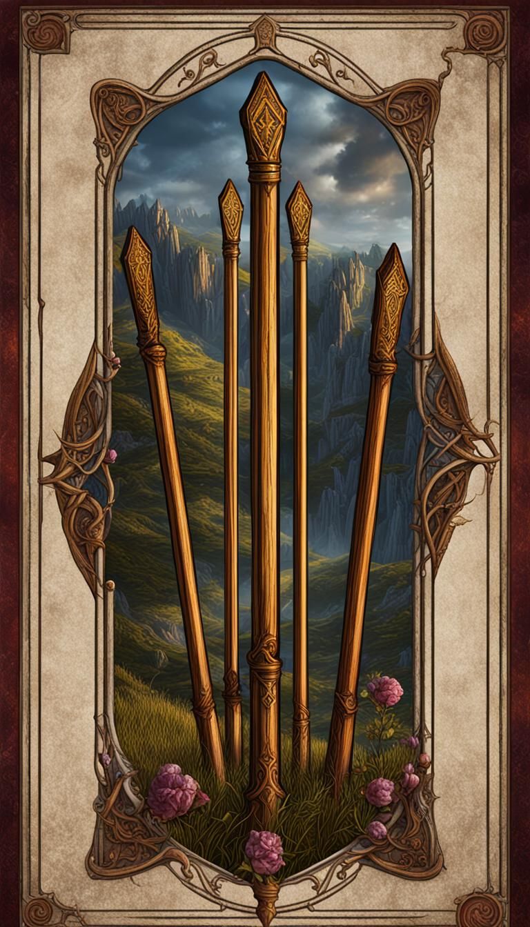 Five of Wands Tarot Card in Medieval Style