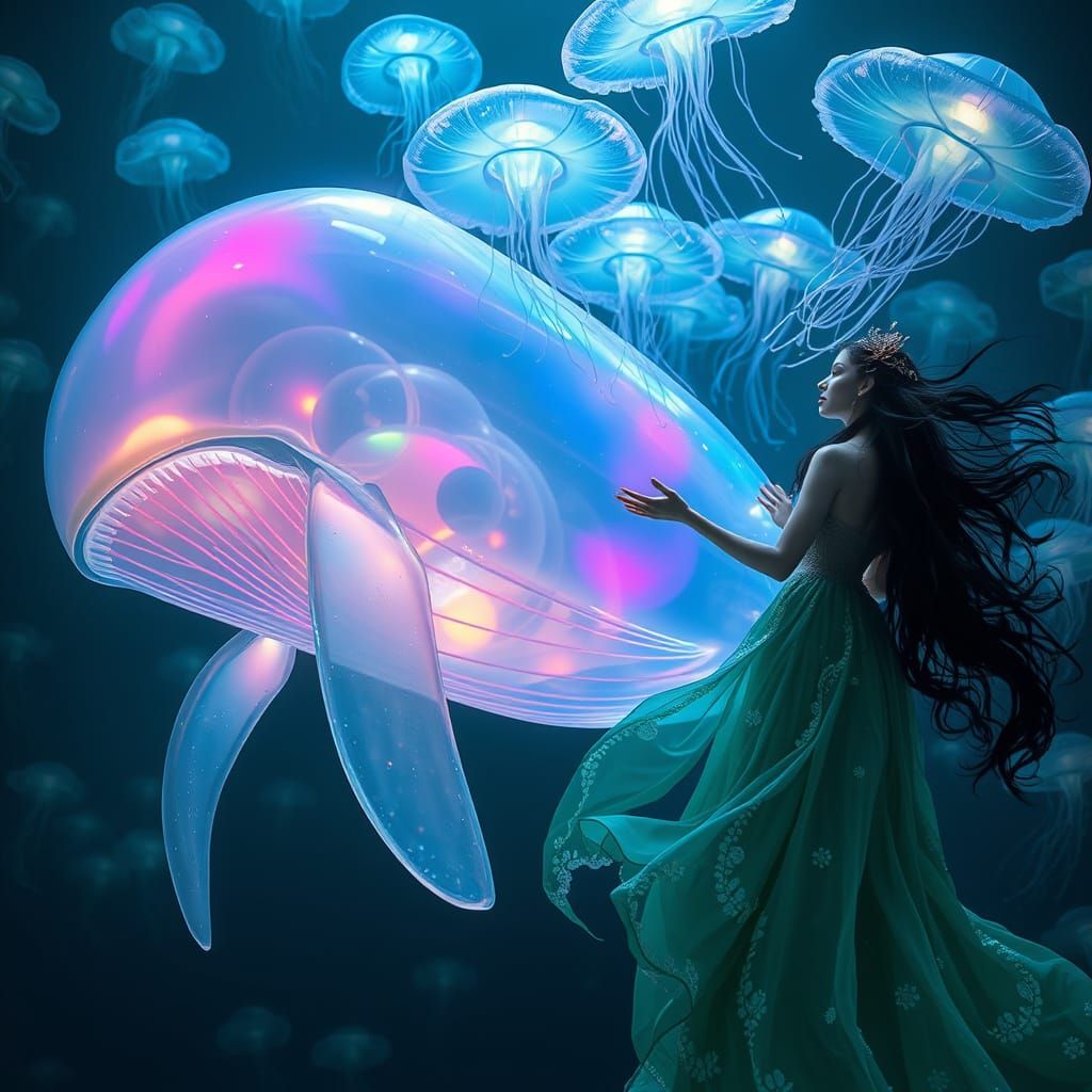 Glowing Glass Whale in Oceanic Dreamscapes