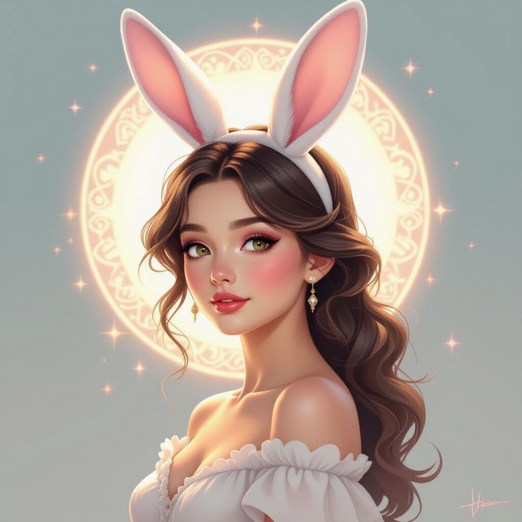 Ethereal Bunny Girl Portrait in Pastel Tones