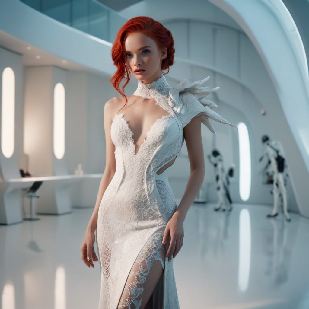 Futuristic Noblewoman in Sophisticated Evening Gown