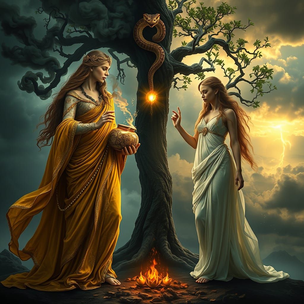 Pandora and Eve: Realms of Choice in Dramatic Lighting