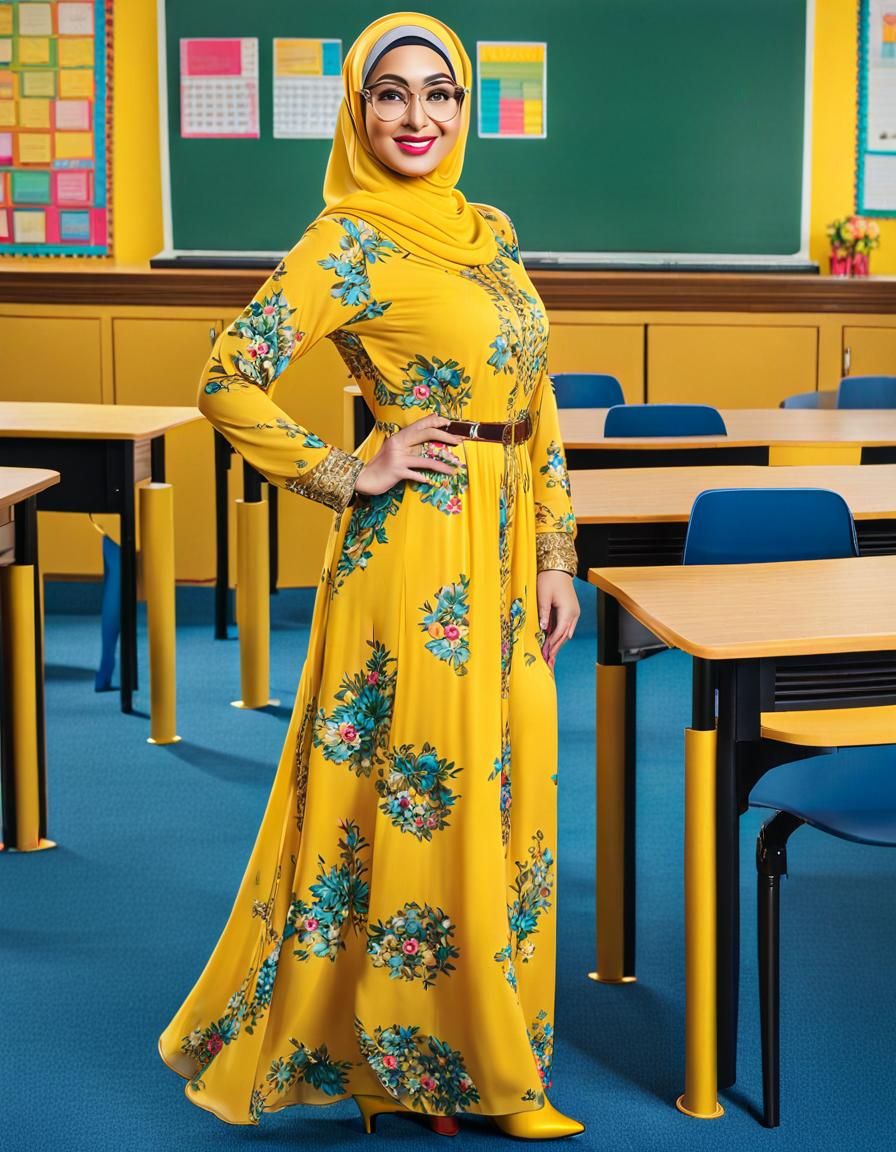 Art Deco Portrait of Middle Eastern Woman in Yellow