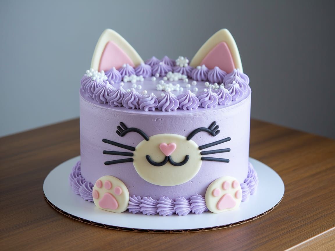 Whimsical Pastel Cat Cake in Kawaii Style