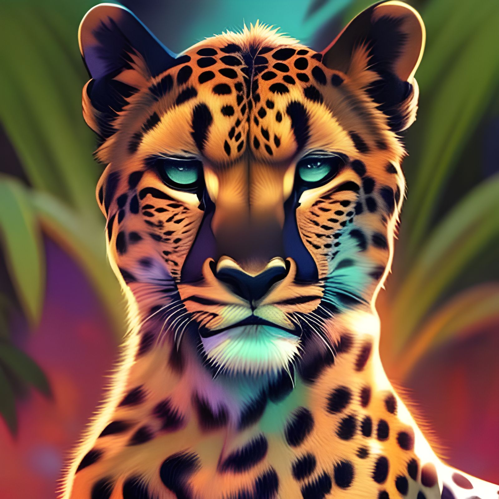 Vivid Cheetah Portrait in Hyperrealistic Splash Art Style