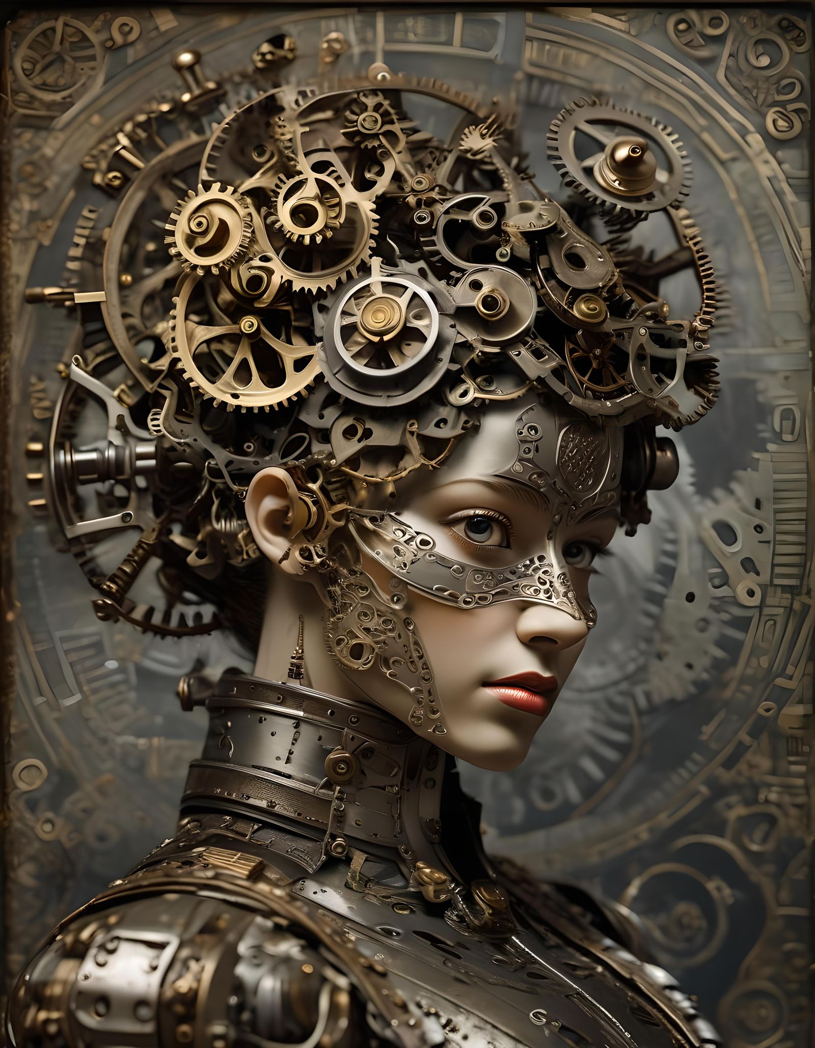 Mechanical Automaton Portrait in Harsh Volumetric Light