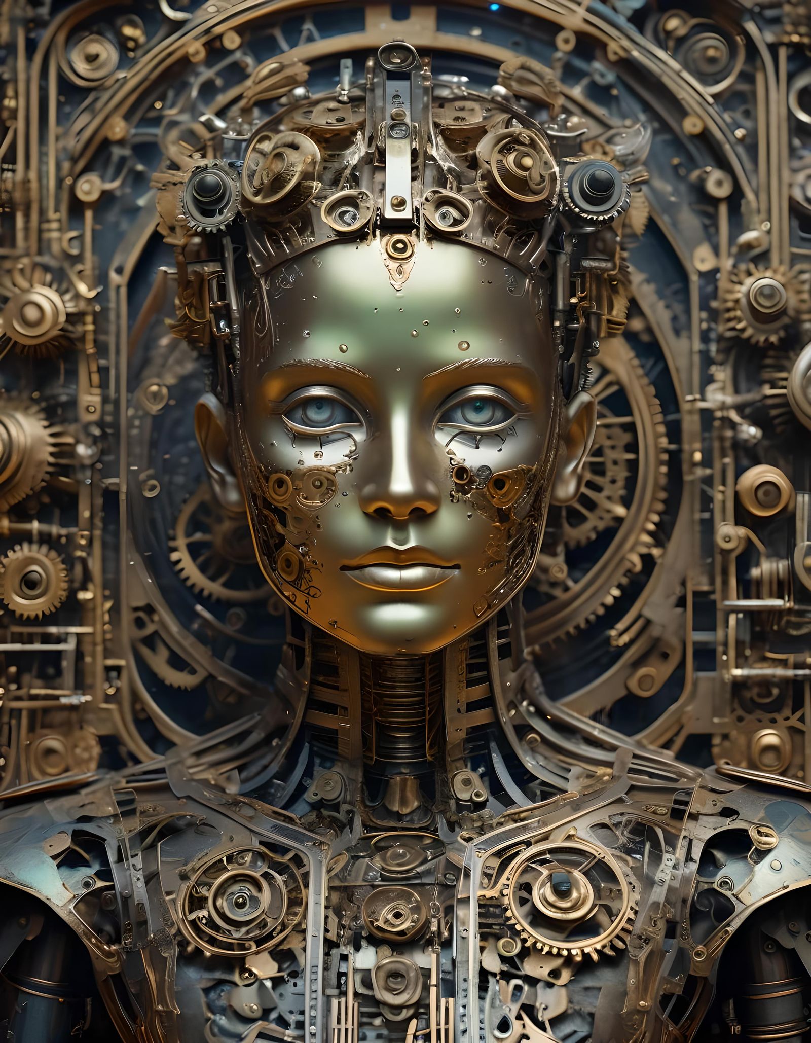 Mechanical Automaton Portrait in Photographic Style