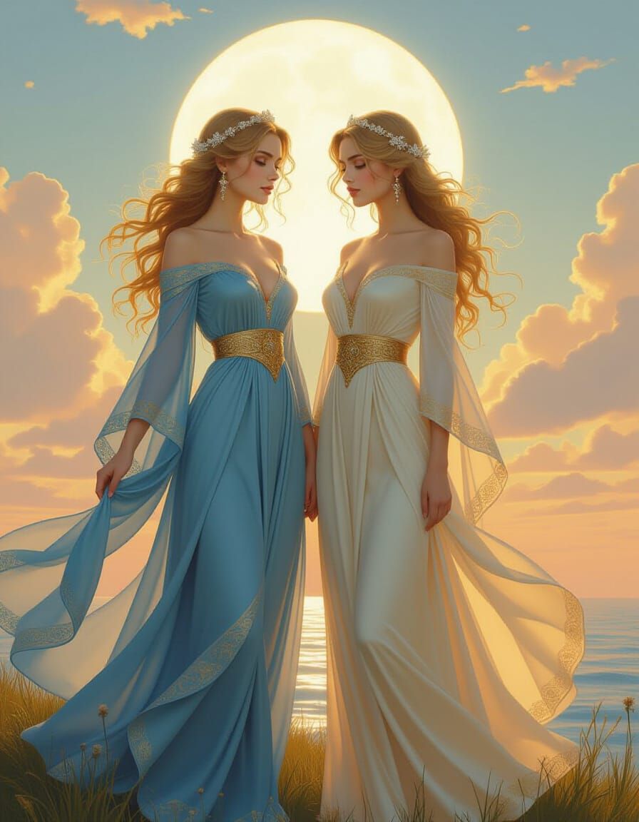 Sky Goddesses Morning and Evening Zorya in Ethereal Light