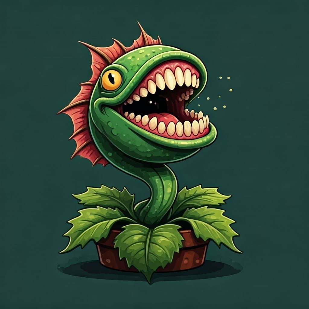 Whimsical Carnivorous Plant with Joyful Grin