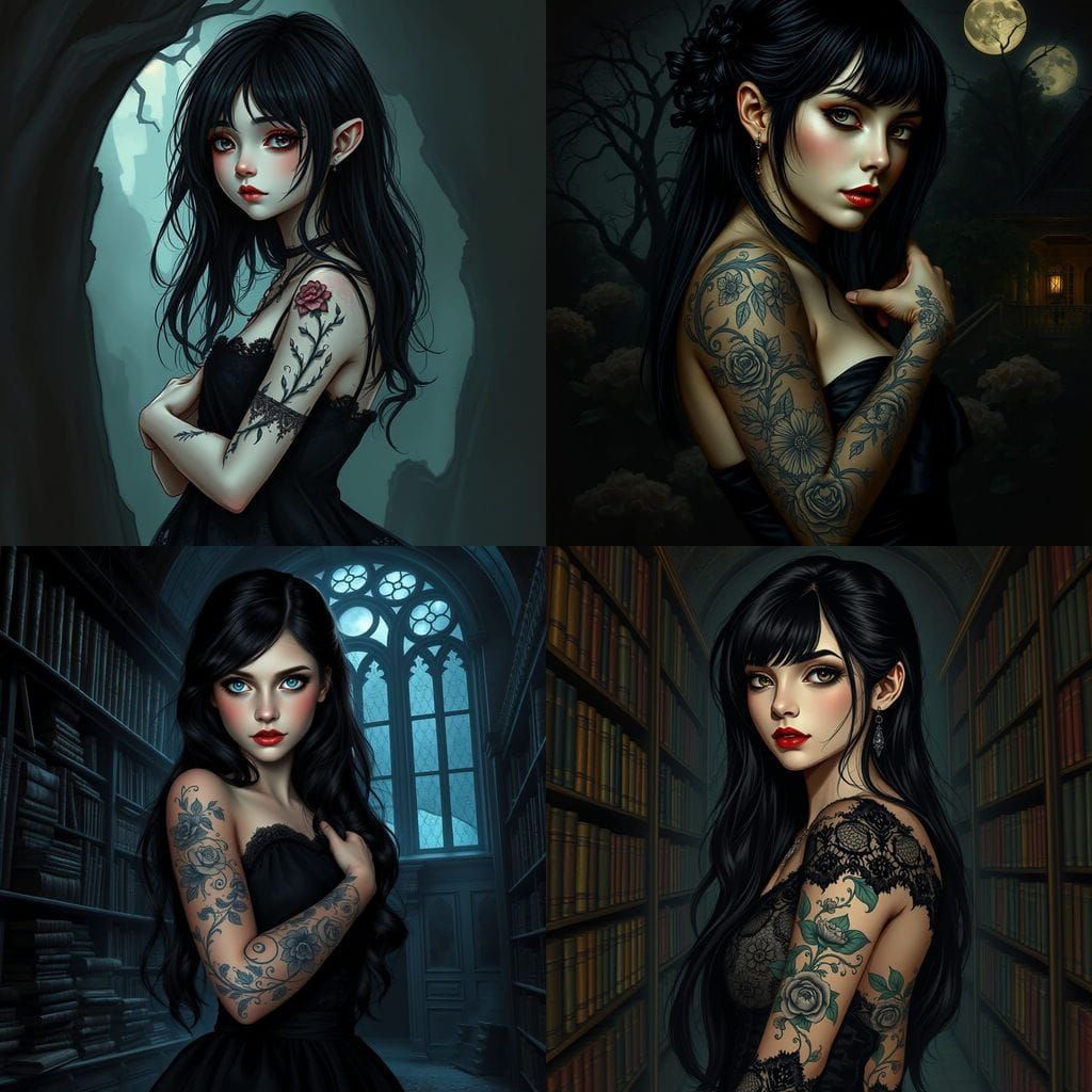 Goth Girl With Intricate Floral Tattoo