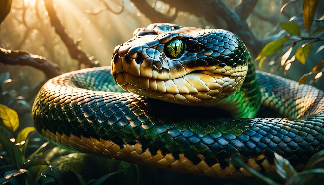 Surreal Anaconda Uncoils in Amazonian Hyperrealism