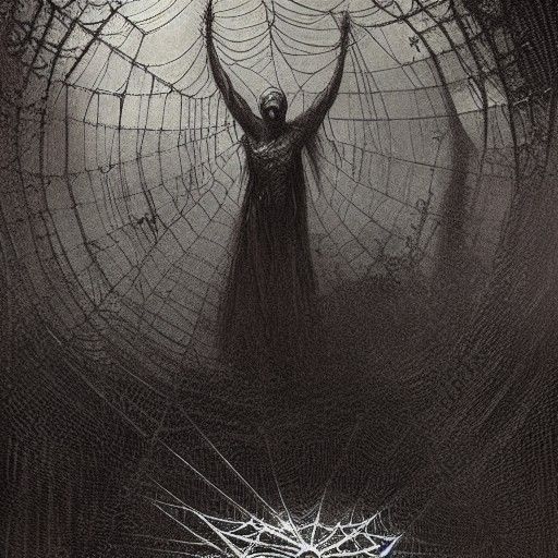 Horror Spiderweb in Engraving Style