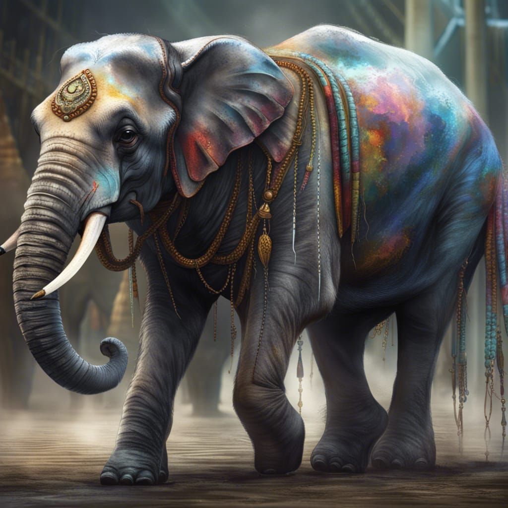 Old Elephant Walking Upright in Fantasy Art