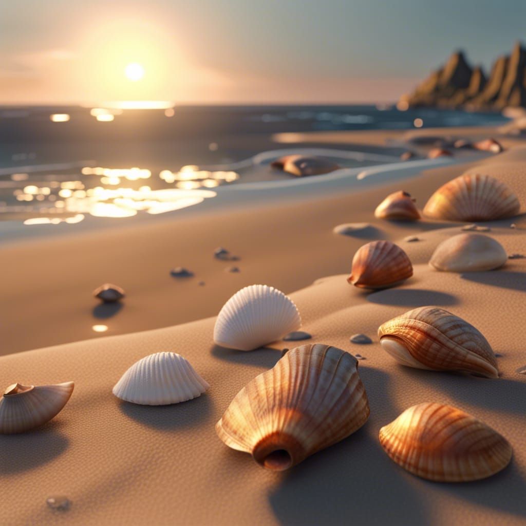 Breathtaking Sunset at the Beach with Shells