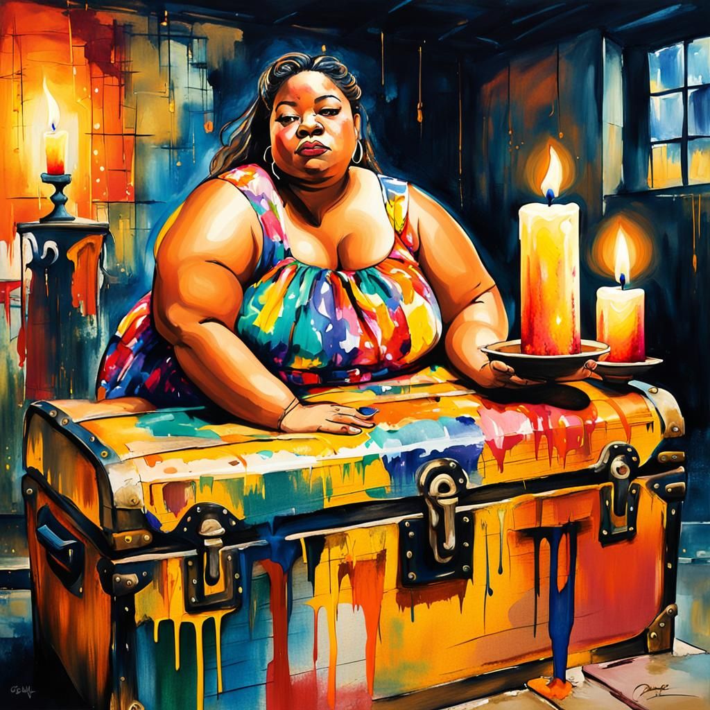 Girl with Treasure Chest in Expressionist Style