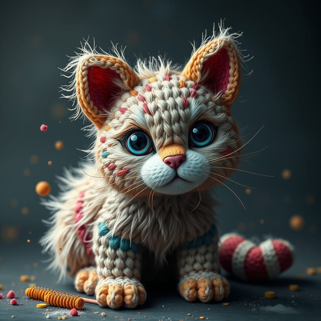 Whimsical Crocheted Cat in Vibrant Colors