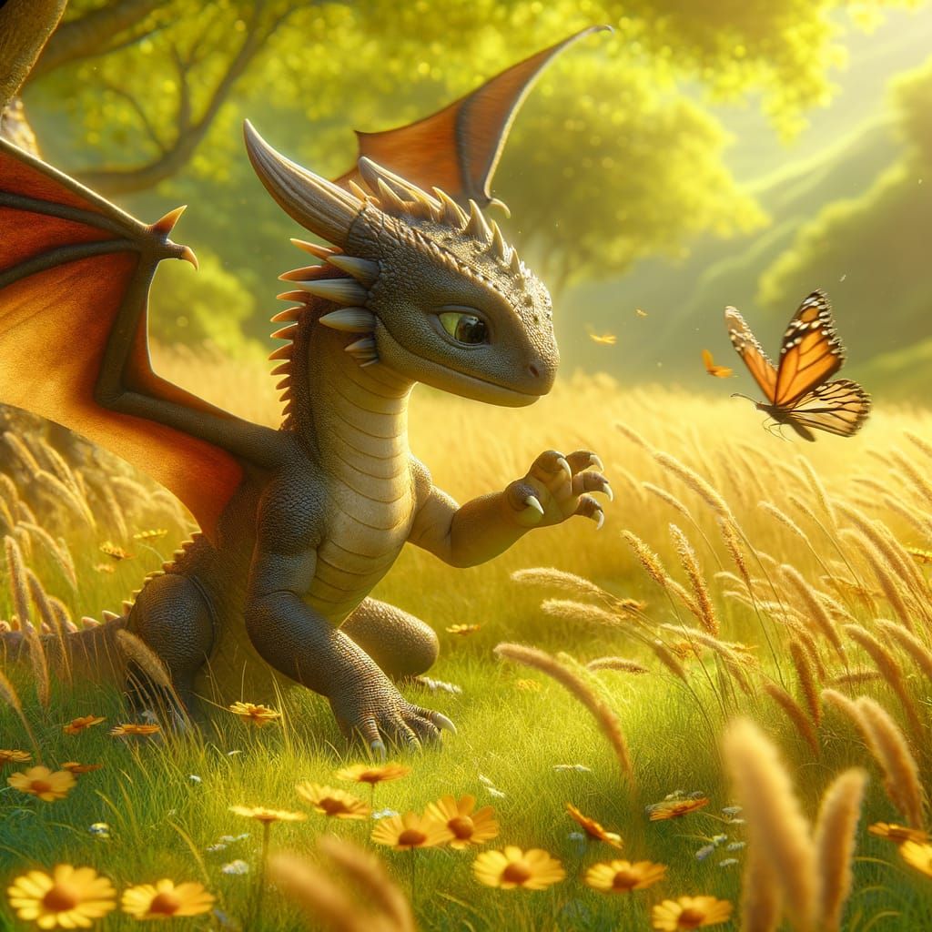 Dragon Cub's Sunny Meadow Butterfly Chase