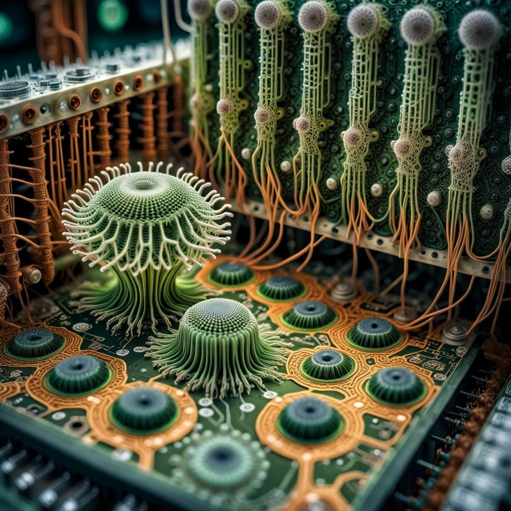 Hyperrealistic Radiolaria with Computer Circuitry