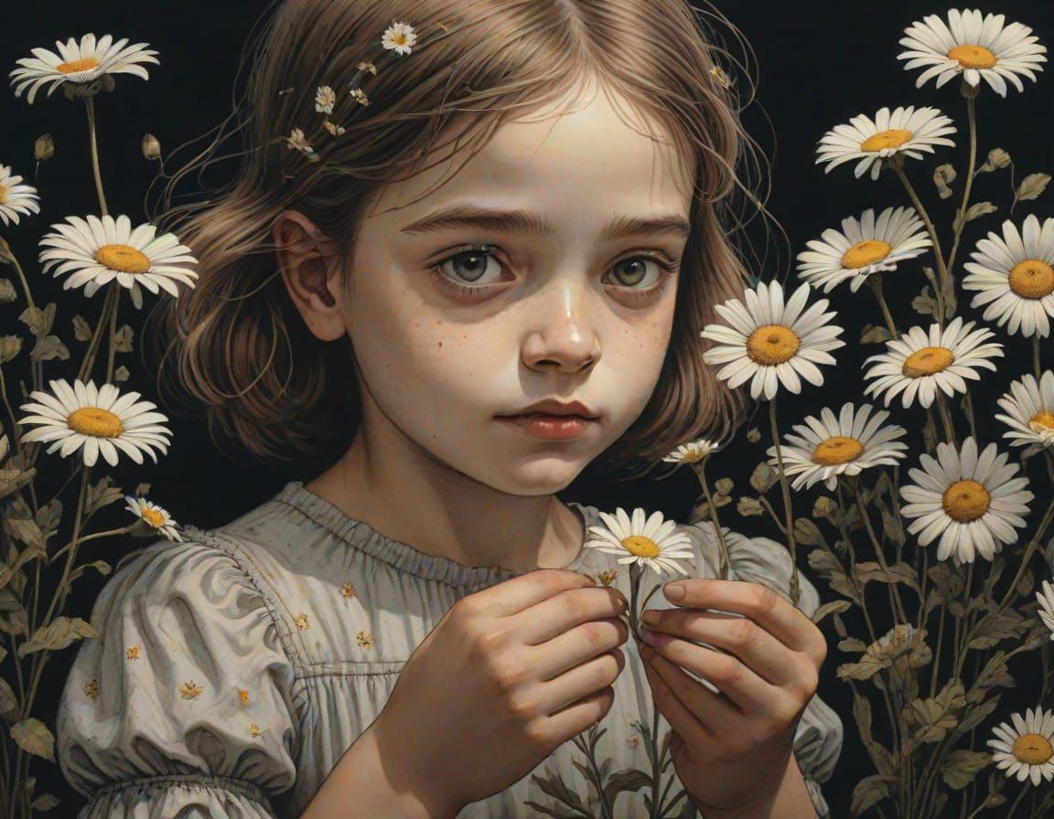 Girl with Daisies: Whimsical Surreal Portrait