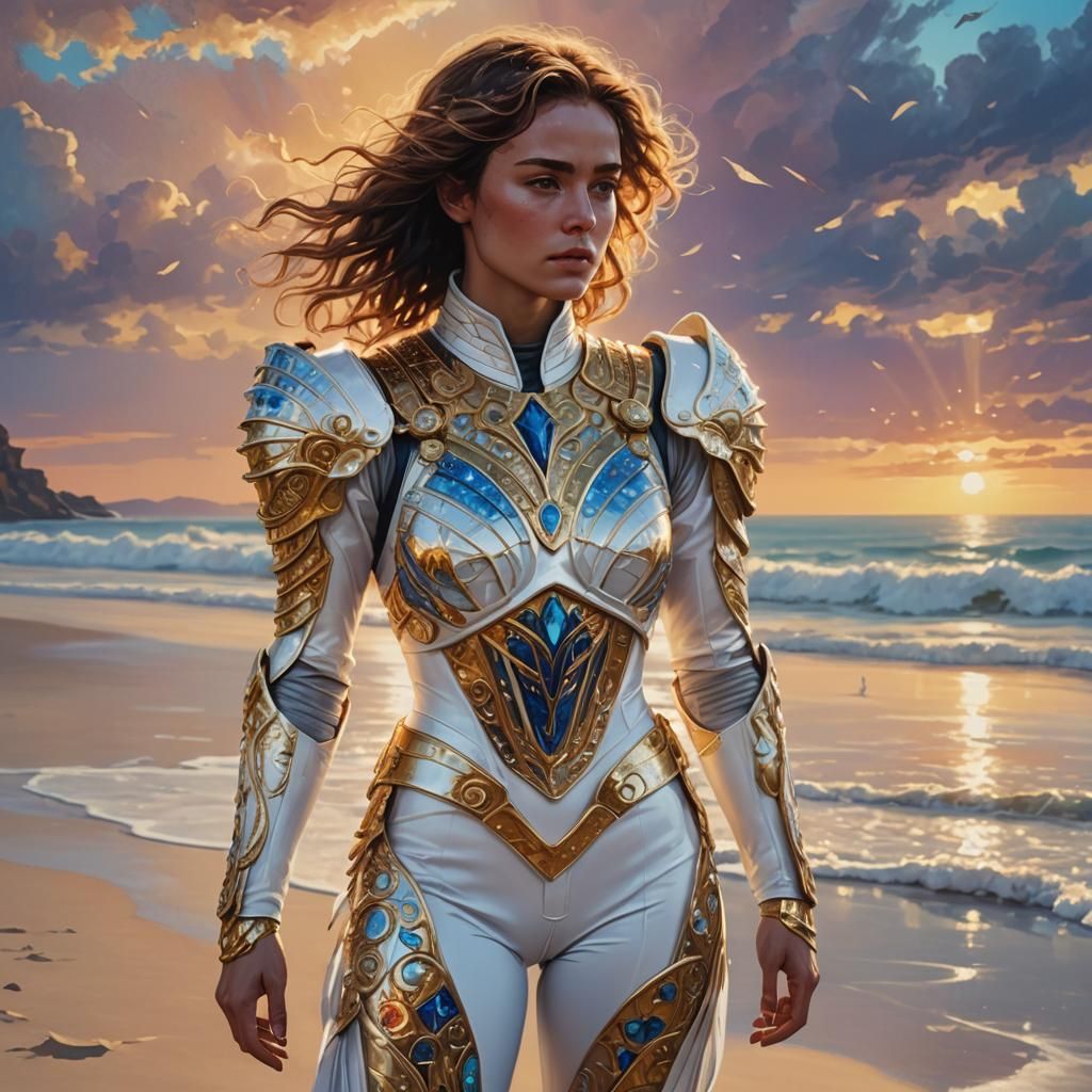 Woman in White Atreides Suit on White Sands
