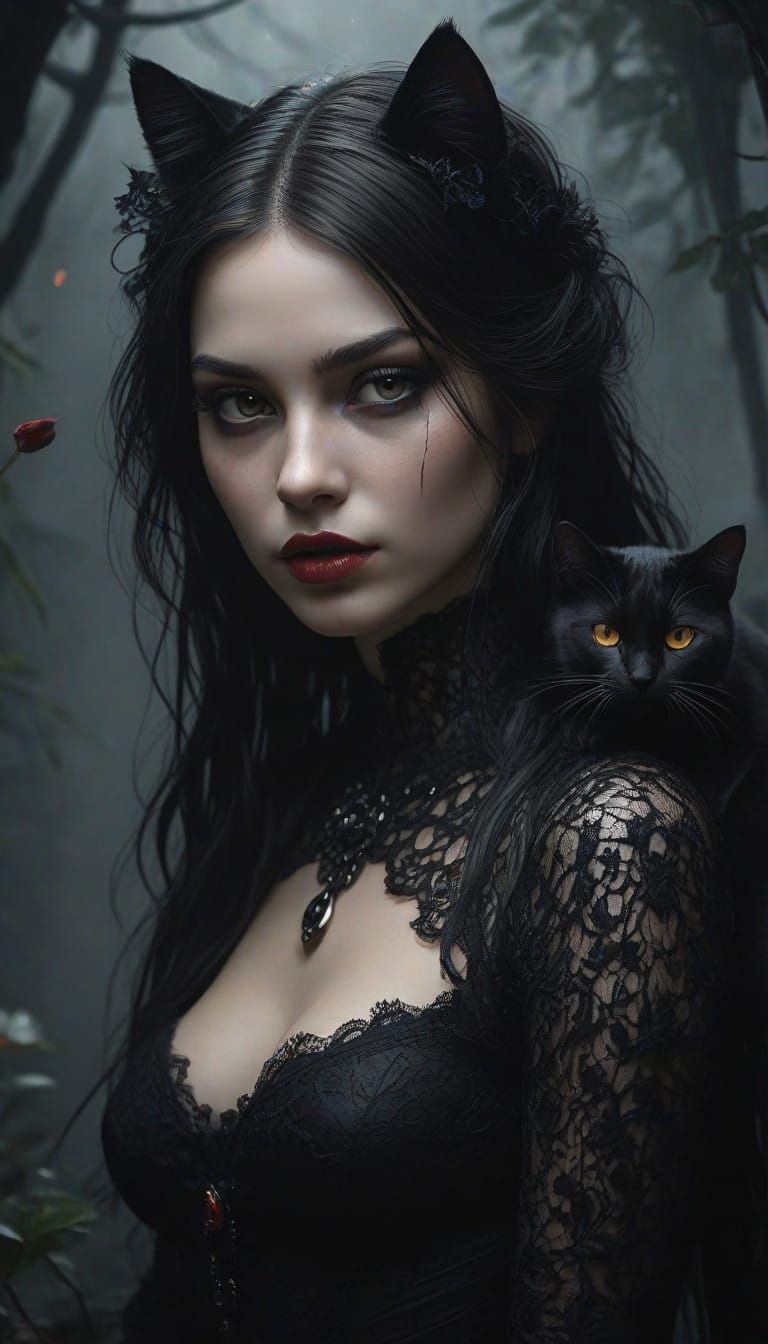 Ethereal Huntress in Dark Romantic Digital Art