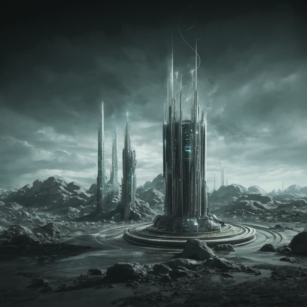 Surreal Cyberpunk Metropolis in Dreamlike Landscape