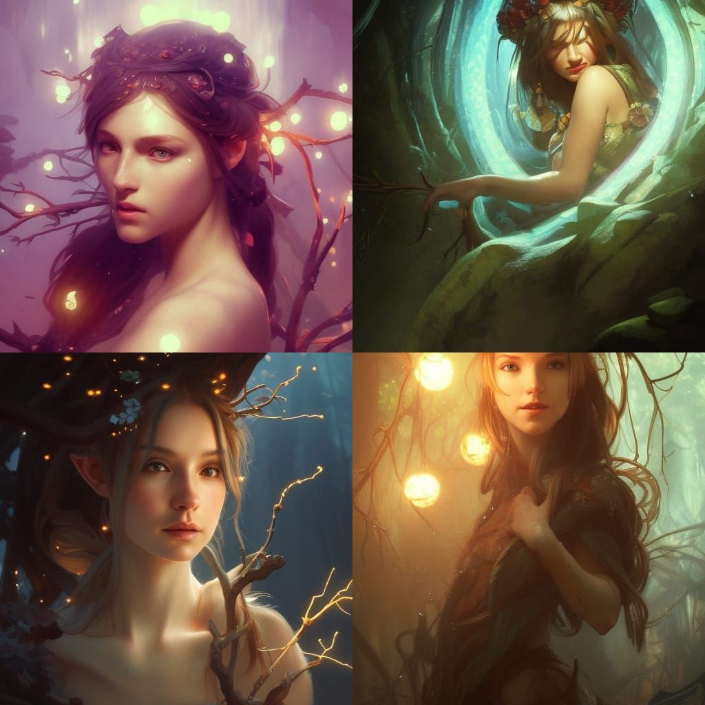 Elf with Glowing Lights Portrait, Detailed Art