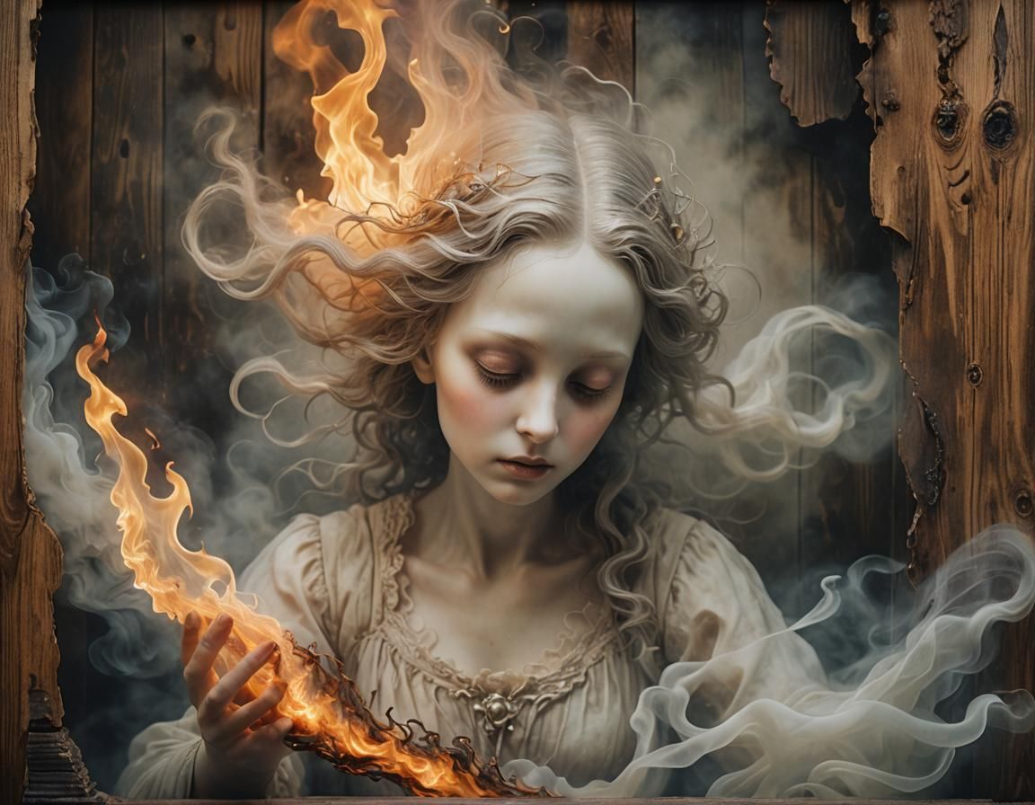 Surreal Soul Reaching for Flame in Photorealism Style