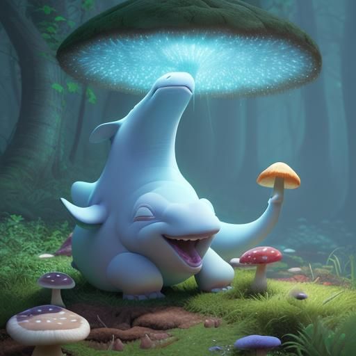 Beluga Whale Eats Mushroom: Pixar Style 3D Render