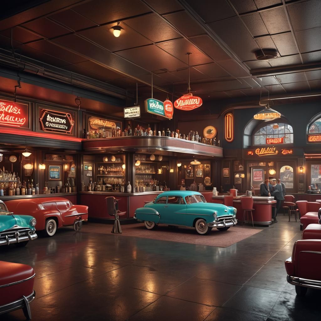 1950s Bar in Classic Car: Detailed Matte Painting