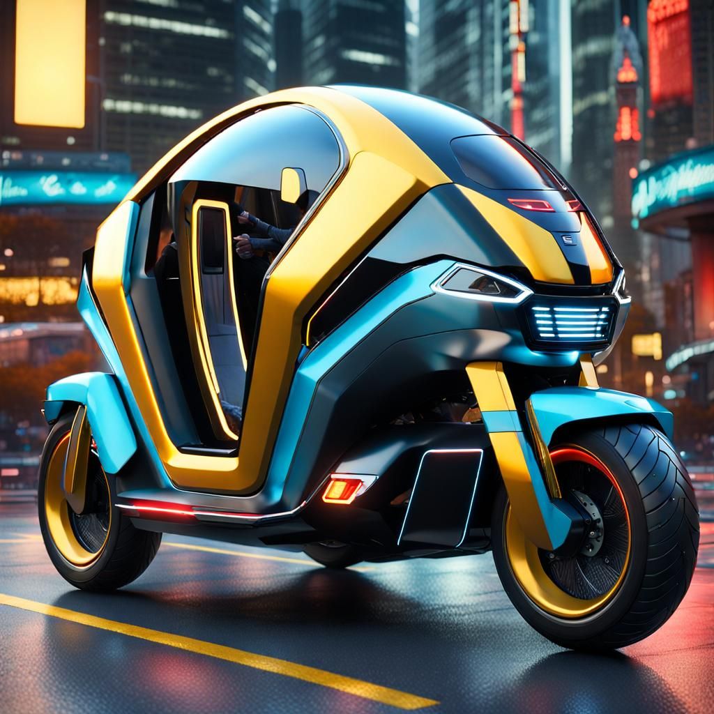 Futuristic Enclosed Motorbike in Sci-Fi Photoillustration