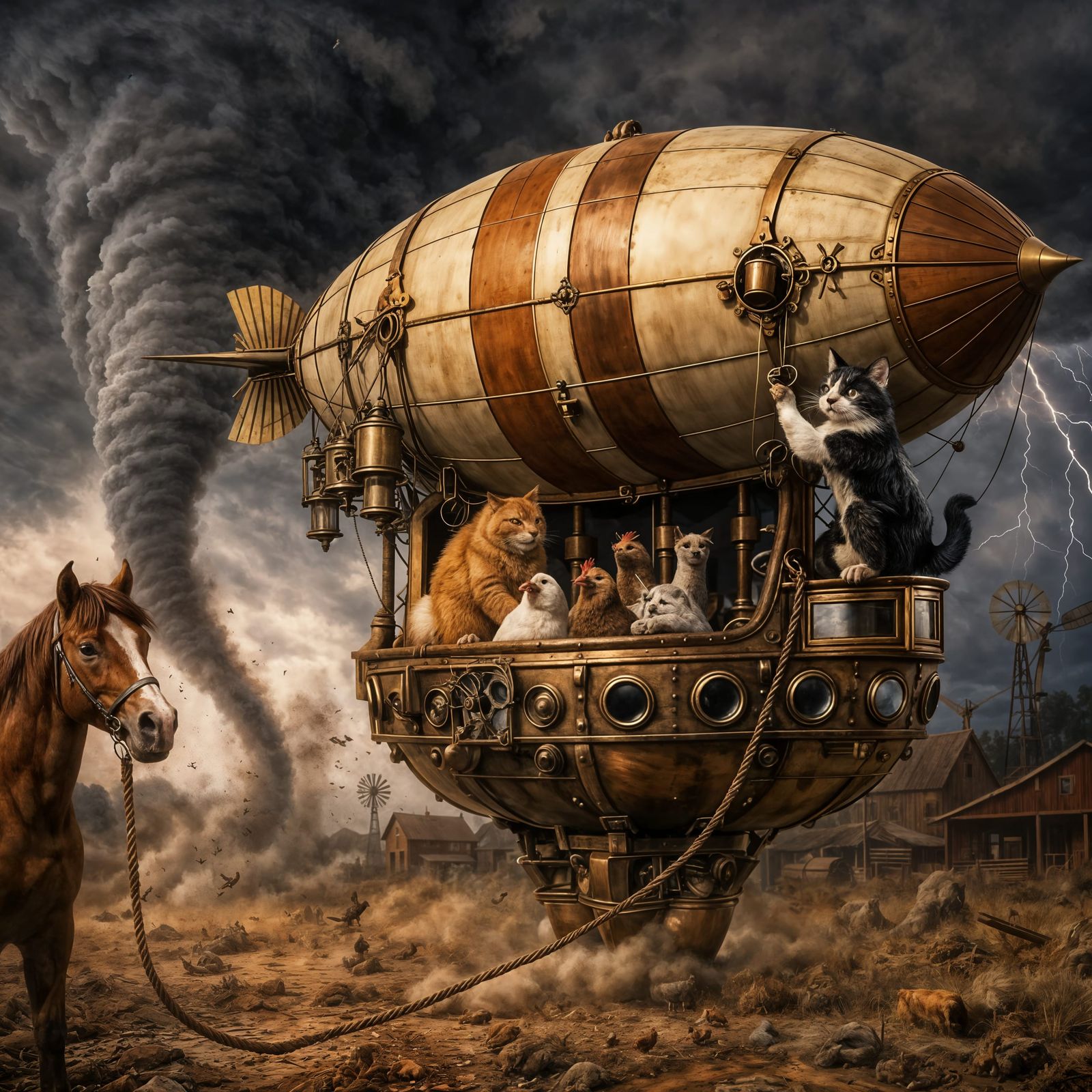 Steampunk Blimp Escapes Farm Tornado With Animals