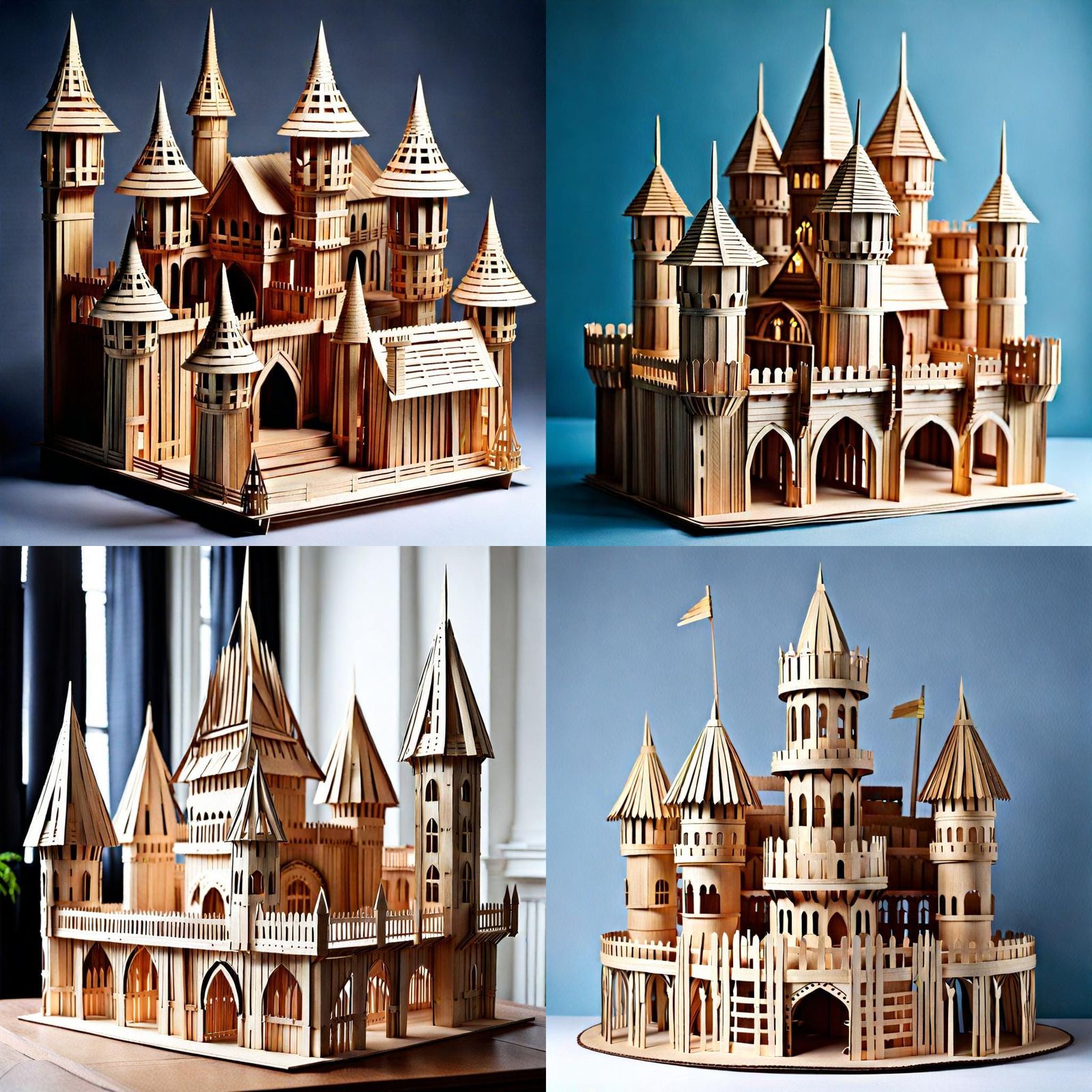 3D Castle Made from Recycled Popsicle Sticks