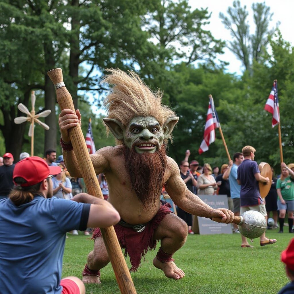 Troll Tossing Caber in Highland Games