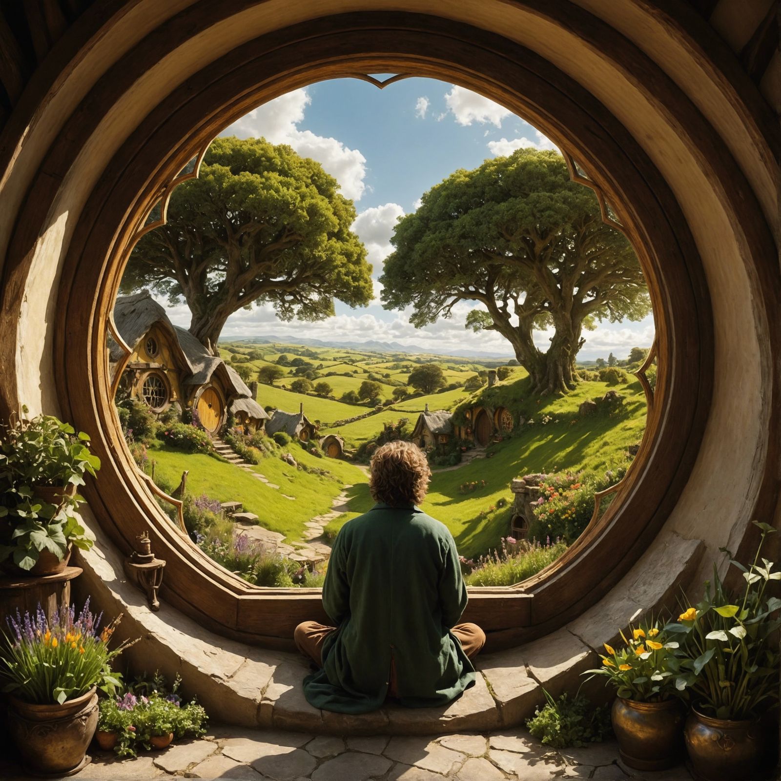 Hobbiton Morning View: Fantasy Art in Triadic Colors