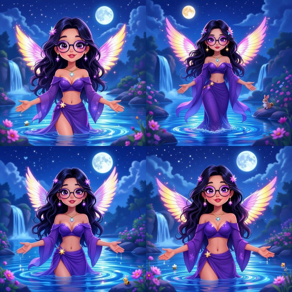 Glowing Animated Chinese Goddess by Waterfall