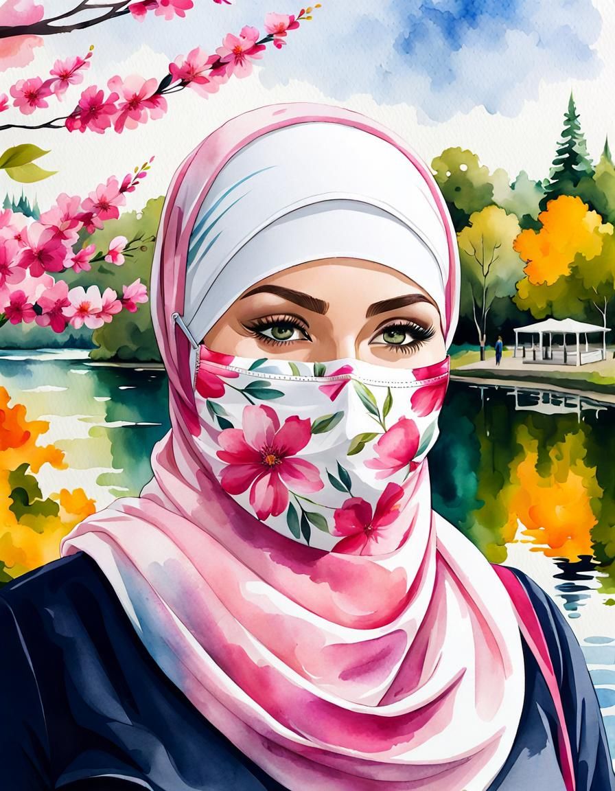 Finnish Woman in Hijab Portrait, Watercolor Painting