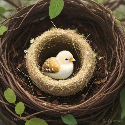 Small Chick in Nest Watercolor Painting